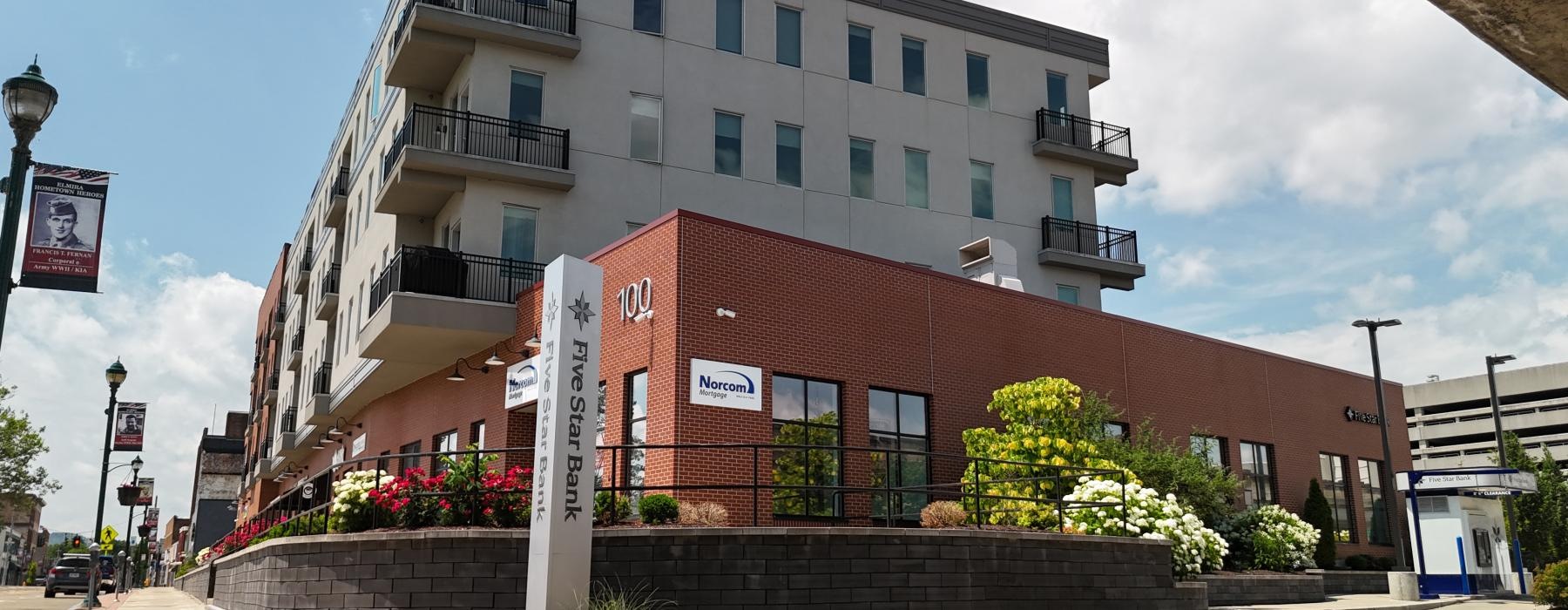 a building with a sign in front